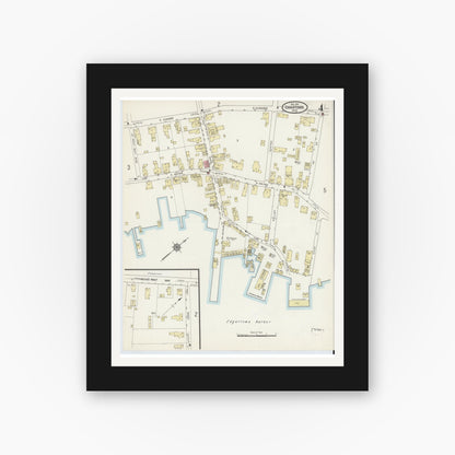 Old map wall art mockup — black gallery frame with white mat — Sanborn Fire Insurance Map from Edgartown, Dukes County, Massachusetts (1914), Sheet #0004
