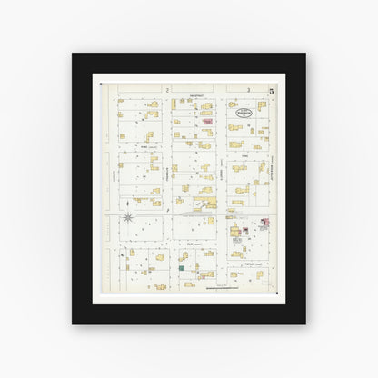 Old map wall art mockup — black gallery frame with white mat — Sanborn Fire Insurance Map from Robinson, Crawford County, Illinois (1899), Sheet #0005