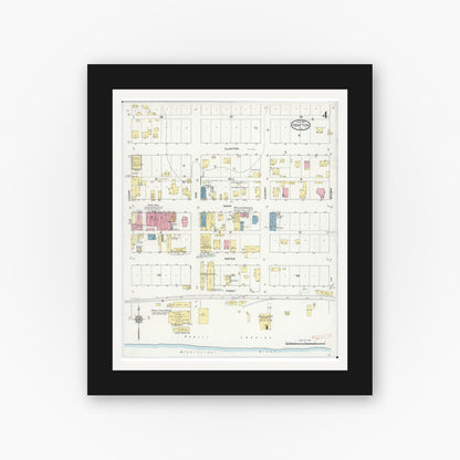 Old map wall art mockup — black gallery frame with white mat — Sanborn Fire Insurance Map from Grafton, Jersey County, Illinois (1914), Sheet #0004