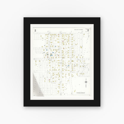 Old map wall art mockup — black gallery frame with white mat — Sanborn Fire Insurance Map from Seymour, Outagamie County, Wisconsin (1938), Sheet #0005