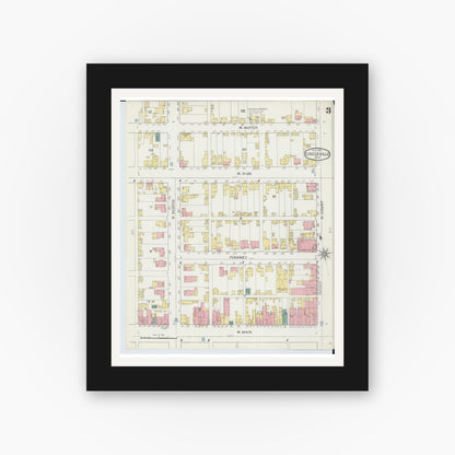 Old map wall art mockup — black gallery frame with white mat — Sanborn Fire Insurance Map from Circleville, Pickaway County, Ohio (1893), Sheet #0003