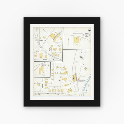 Old map wall art mockup — black gallery frame with white mat — Sanborn Fire Insurance Map from Beaumont, Jefferson County, Texas (1904), Sheet #0026