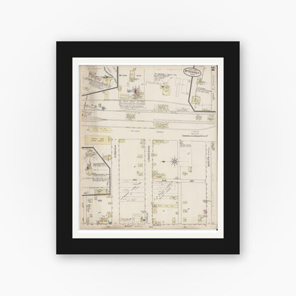 Old map wall art mockup — black gallery frame with white mat — Sanborn Fire Insurance Map from McKinney, Collin County, Texas (1885), Sheet #0002