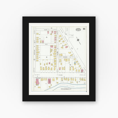 Old map wall art mockup — black gallery frame with white mat — Sanborn Fire Insurance Map from Batavia, Genesee County, New York (1919), Sheet #0016