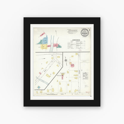 Old map wall art mockup — black gallery frame with white mat — Sanborn Fire Insurance Map from Windsor, Broome County, New York (1912), Sheet #0001