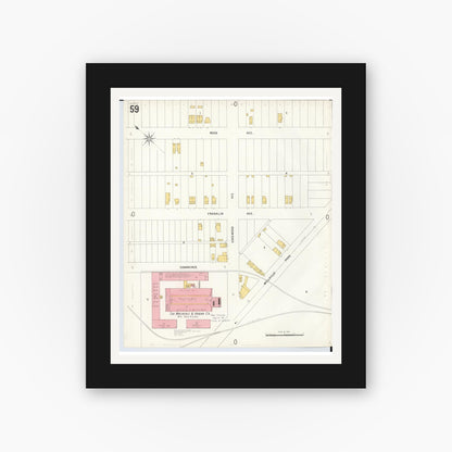 Old map wall art mockup — black gallery frame with white mat — Sanborn Fire Insurance Map from Hamilton, Butler County, Ohio (1899), Sheet #0059