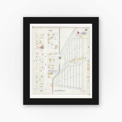 Old map wall art mockup — black gallery frame with white mat — Sanborn Fire Insurance Map from Brainerd, Crow Wing County, Minnesota (1902), Sheet #0013
