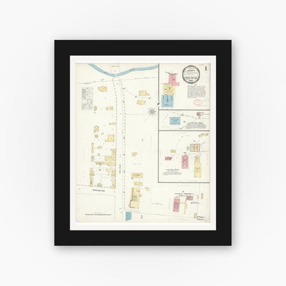 Old map wall art mockup — black gallery frame with white mat — Sanborn Fire Insurance Map from Mission San Jose, Alameda County, California (1897), Sheet #0001