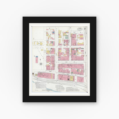 Old map wall art mockup — black gallery frame with white mat — Sanborn Fire Insurance Map from Alton, Madison County, Illinois (1902), Sheet #0003
