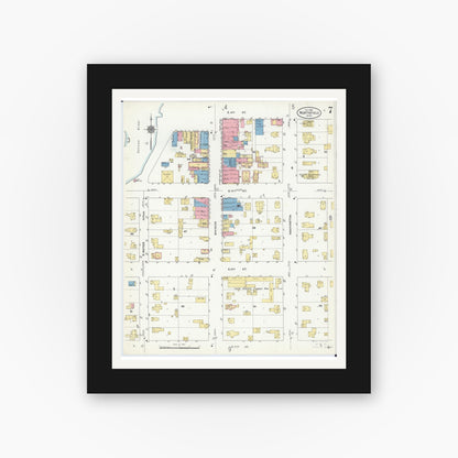 Old map wall art mockup — black gallery frame with white mat — Sanborn Fire Insurance Map from Northfield, Rice County, Minnesota (1910), Sheet #0007