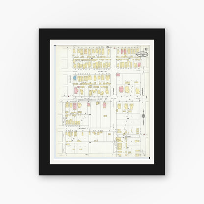 Old map wall art mockup — black gallery frame with white mat — Sanborn Fire Insurance Map from Portsmouth, Scioto County, Ohio (1911), Sheet #0008