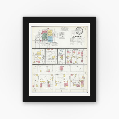 Old map wall art mockup — black gallery frame with white mat — Sanborn Fire Insurance Map from Millstadt, Saint Clair County, Illinois (1900) - Complete Map Set