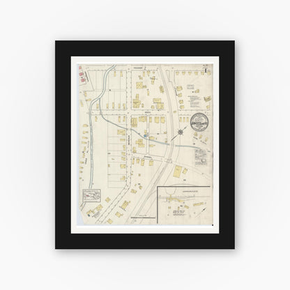 Old map wall art mockup — black gallery frame with white mat — Sanborn Fire Insurance Map from Bakerton, Cambria County, Pennsylvania (1916), Sheet #0001