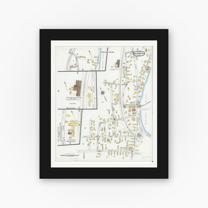 Old map wall art mockup — black gallery frame with white mat — Sanborn Fire Insurance Map from Shelburne Falls, Franklin County, Massachusetts (1919), Sheet #0004