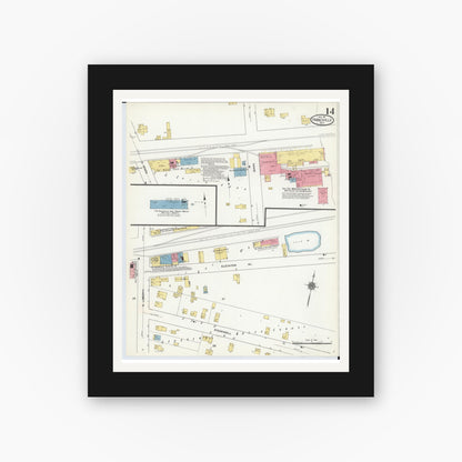 Old map wall art mockup — black gallery frame with white mat — Sanborn Fire Insurance Map from Painesville, Lake County, Ohio (1911), Sheet #0014