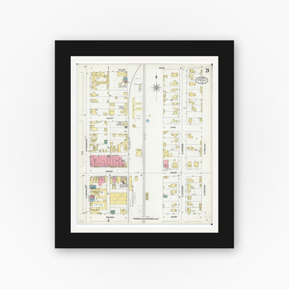 Old map wall art mockup — black gallery frame with white mat — Sanborn Fire Insurance Map from Polo, Ogle County, Illinois (1905), Sheet #0003