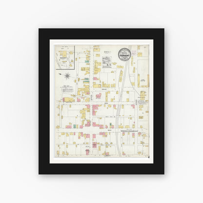 Old map wall art mockup — black gallery frame with white mat — Sanborn Fire Insurance Map from Harmony, Butler County, Pennsylvania (1906), Sheet #0001