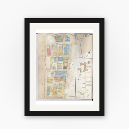 Old map wall art mockup — black gallery frame with white mat — Sanborn Fire Insurance Map from Hilo, Hawaii County, Hawaii (1957), Sheet #0010