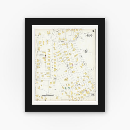 Old map wall art mockup — black gallery frame with white mat — Sanborn Fire Insurance Map from Woburn, Middlesex County, Massachusetts (1904), Sheet #0003