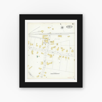 Old map wall art mockup — black gallery frame with white mat — Sanborn Fire Insurance Map from North Brookfield, Worcester County, Massachusetts (1906), Sheet #0004