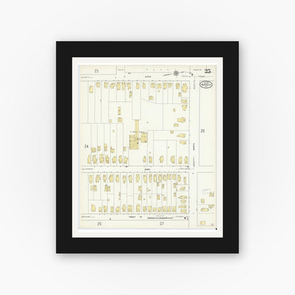 Old map wall art mockup — black gallery frame with white mat — Sanborn Fire Insurance Map from Batavia, Genesee County, New York (1912), Sheet #0025