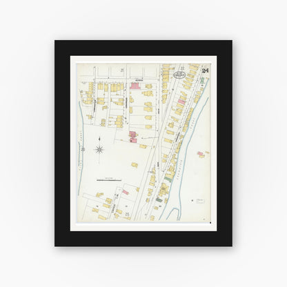 Old map wall art mockup — black gallery frame with white mat — Sanborn Fire Insurance Map from Cohoes, Albany County, New York (1902), Sheet #0024