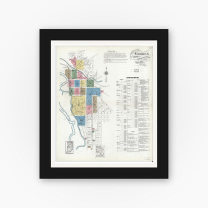 Old map wall art mockup — black gallery frame with white mat — Sanborn Fire Insurance Map from Goshen, Elkhart County, Indiana (1917) - Complete Map Set