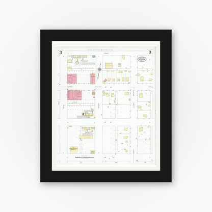 Old map wall art mockup — black gallery frame with white mat — Sanborn Fire Insurance Map from Roscoe, Nolan County, Texas (1927), Sheet #0003