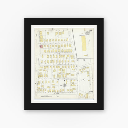 Old map wall art mockup — black gallery frame with white mat — Sanborn Fire Insurance Map from Everett, Middlesex County, Massachusetts (1903), Sheet #0018