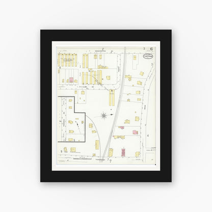 Old map wall art mockup — black gallery frame with white mat — Sanborn Fire Insurance Map from Chatham, Morris County, New Jersey (1909), Sheet #0006