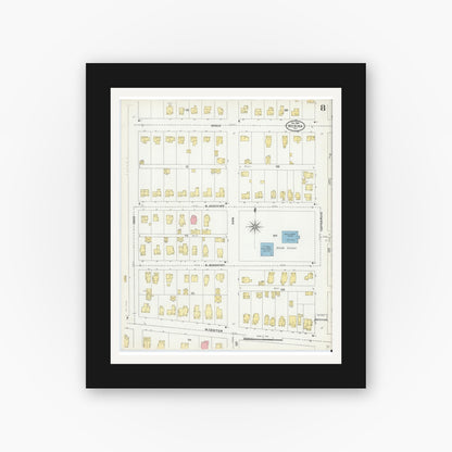 Old map wall art mockup — black gallery frame with white mat — Sanborn Fire Insurance Map from Medina, Orleans County, New York (1904), Sheet #0008