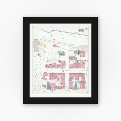 Old map wall art mockup — black gallery frame with white mat — Sanborn Fire Insurance Map from Red Wing, Goodhue County, Minnesota (1917), Sheet #0006