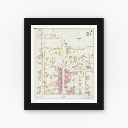Old map wall art mockup — black gallery frame with white mat — Sanborn Fire Insurance Map from Athens, Athens County, Ohio (1895), Sheet #0002