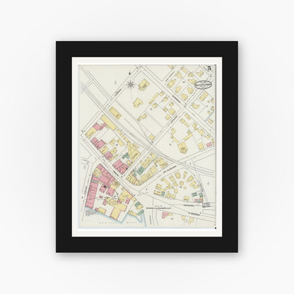 Old map wall art mockup — black gallery frame with white mat — Sanborn Fire Insurance Map from Watertown, Middlesex County, Massachusetts (1894), Sheet #0005