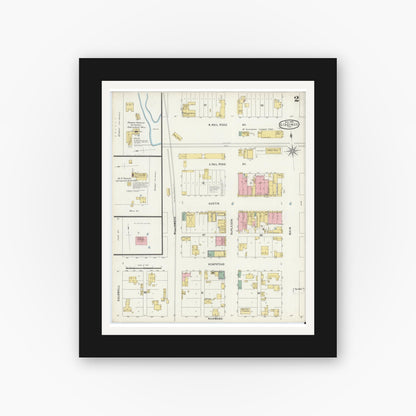 Old map wall art mockup — black gallery frame with white mat — Sanborn Fire Insurance Map from Giddings, Lee County, Texas (1896), Sheet #0002