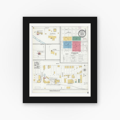 Old map wall art mockup — black gallery frame with white mat — Sanborn Fire Insurance Map from Dexter, Stoddard County, Missouri (1906) - Complete Map Set