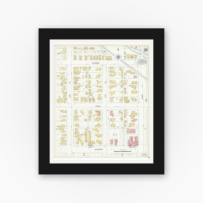 Old map wall art mockup — black gallery frame with white mat — Sanborn Fire Insurance Map from Goshen, Elkhart County, Indiana (1901), Sheet #0013
