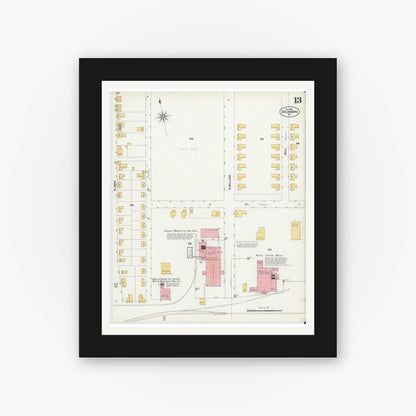 Old map wall art mockup — black gallery frame with white mat — Sanborn Fire Insurance Map from Goldsboro, Wayne County, North Carolina (1901), Sheet #0013