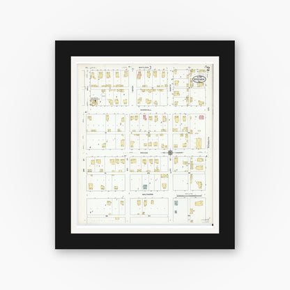 Old map wall art mockup — black gallery frame with white mat — Sanborn Fire Insurance Map from Bremen, Marshall County, Indiana (1910), Sheet #0002