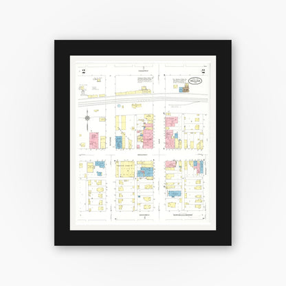 Old map wall art mockup — black gallery frame with white mat — Sanborn Fire Insurance Map from Paullina, O'Brien County, Iowa (1931), Sheet #0002