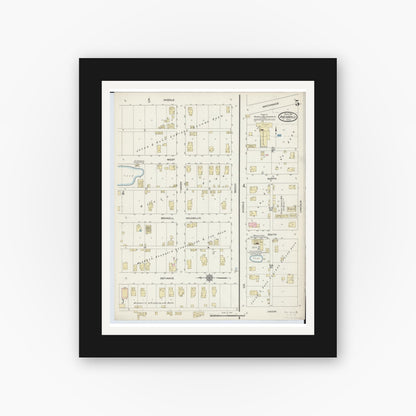 Old map wall art mockup — black gallery frame with white mat — Sanborn Fire Insurance Map from Archbold, Fulton County, Ohio (1914), Sheet #0005