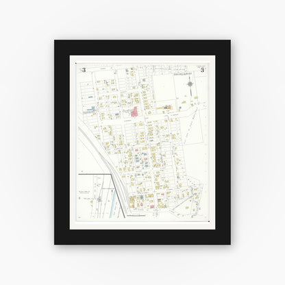 Old map wall art mockup — black gallery frame with white mat — Sanborn Fire Insurance Map from Cleves, Hamilton County, Ohio (1938), Sheet #0003