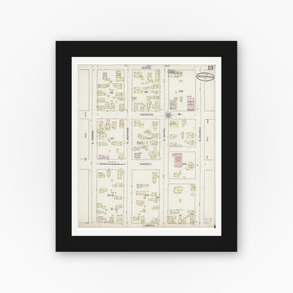 Old map wall art mockup — black gallery frame with white mat — Sanborn Fire Insurance Map from Jacksonville, Duval County, Florida (1887), Sheet #0013