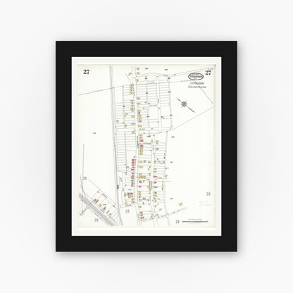 Old map wall art mockup — black gallery frame with white mat — Sanborn Fire Insurance Map from Stroudsburg, Monroe County, Pennsylvania (1923), Sheet #0027