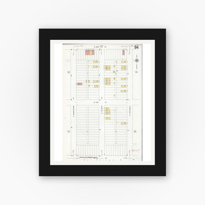 Old map wall art mockup — black gallery frame with white mat — Sanborn Fire Insurance Map from Chicago, Cook County, Illinois (1920), Sheet #0094