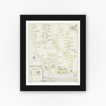 Old map wall art mockup — black gallery frame with white mat — Sanborn Fire Insurance Map from Natick, Middlesex County, Massachusetts (1894), Sheet #0003