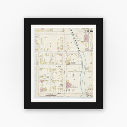Old map wall art mockup — black gallery frame with white mat — Sanborn Fire Insurance Map from Lima, Allen County, Ohio (1887), Sheet #0010