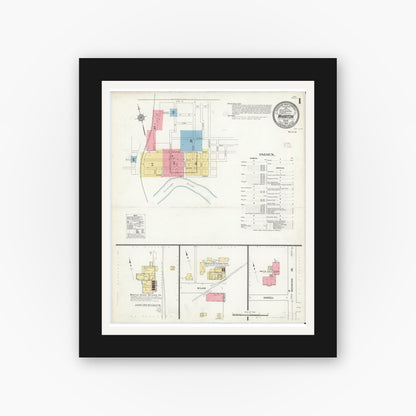 Old map wall art mockup — black gallery frame with white mat — Sanborn Fire Insurance Map from Wharton, Wharton County, Texas (1912) - Complete Map Set