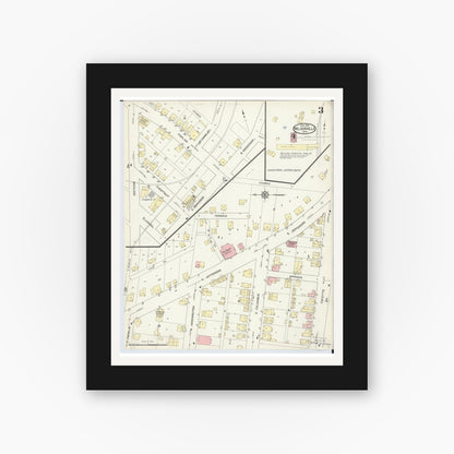 Old map wall art mockup — black gallery frame with white mat — Sanborn Fire Insurance Map from Nelsonville, Athens County, Ohio (1914), Sheet #0003