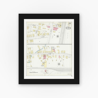 Old map wall art mockup — black gallery frame with white mat — Sanborn Fire Insurance Map from Plymouth, Luzerne County, Pennsylvania (1896), Sheet #0011